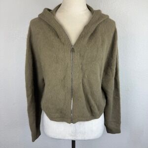 H Raccoon Wool Blend Zip Up Hoodie Sweater Women's Comfy Unique Brown/Green Knit